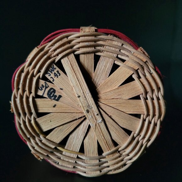 Patriotic-Themed Woven Basket Stars and Stripes Rustic Decor Signed Americana - Picture 6 of 7